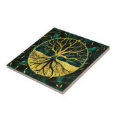 Golden Tree of Life Yggdrasil op Malachite Tegeltje (Zijkant)