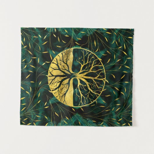 Golden Tree of Life Yggdrasil op Malachite Wandkleed (Voorkant (horizontaal))