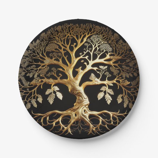 Golden Tree of Life Yggdrasil Papieren Bordje (Voorkant)