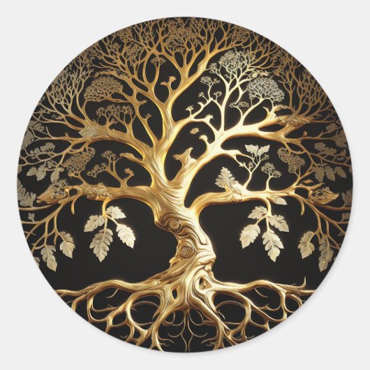 Golden Tree of Life Yggdrasil Ronde Sticker (Voorkant)