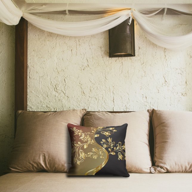 Golden Tree op Black Brown en Olive Green Kussen (Creator heeft geüpload)