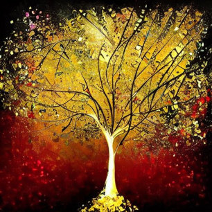 Golden Tree op een rode achtergrond Vierkante Visitekaartje