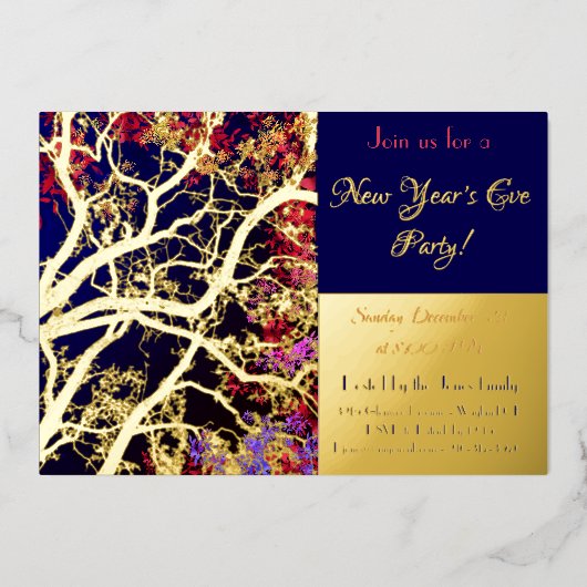 Golden Tree veelkleurige bladeren / nieuwjaarsfees Folie Uitnodiging (Voorkant)