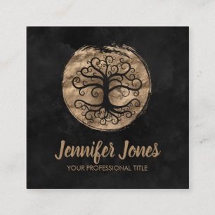 Golden Tree - zwarte waterverf Vierkante Visitekaartje