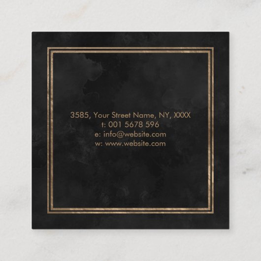 Golden Tree - zwarte waterverf Vierkante Visitekaartje (Achterkant)
