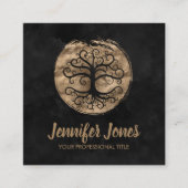 Golden Tree - zwarte waterverf Vierkante Visitekaartje (Voorkant)