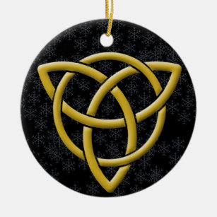 Golden Tri-Quatra op Snowflakes & Calssic Black Keramisch Ornament