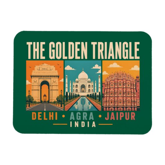 Golden Triangle India Illustration Vintage Magneet (Horizontaal)
