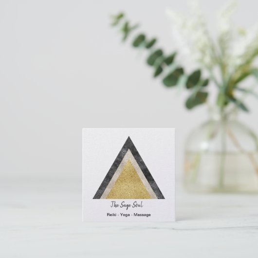 Golden Triangles Simulate Folie en Glitter Vierkante Visitekaartje (Staand voorkant)