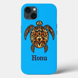 Golden Tribal Hawaiian Zee Turtle on Ocean Blue Case-Mate iPhone Case