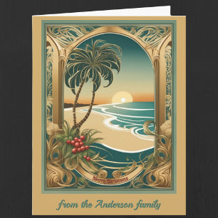 Golden Tropical Christmas Art Gevouwen Wenskaart Kaart
