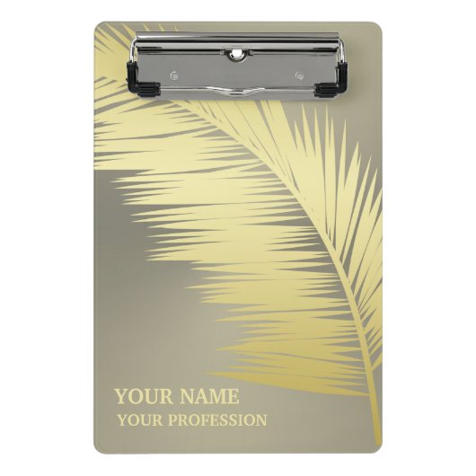 Golden Tropical Palm-bladeren Monogram Mini Klembord (Voorkant)