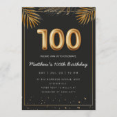 Golden Tropical Palm Leaves 100th Birthday  Kaart (Voorkant)