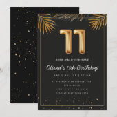 Golden Tropical Palm Leaves 11th Birthday  Kaart (Voorkant / Achterkant)