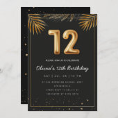 Golden Tropical Palm Leaves 12th Birthday  Kaart (Voorkant / Achterkant)