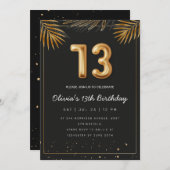Golden Tropical Palm Leaves 13th Birthday  Kaart (Voorkant / Achterkant)