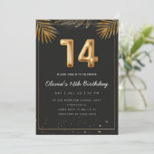 Golden Tropical Palm Leaves 14th Birthday  Invitat Kaart (Staand voorkant)