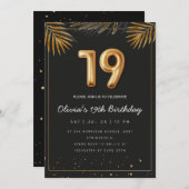 Golden Tropical Palm Leaves 19th Birthday  Kaart (Voorkant / Achterkant)