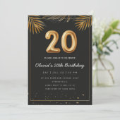 Golden Tropical Palm Leaves 20th Birthday  Kaart (Staand voorkant)