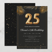 Golden Tropical Palm Leaves 25th Birthday  Kaart (Voorkant / Achterkant)