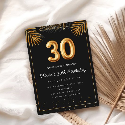 Golden Tropical Palm Leaves 30th Birthday  Kaart