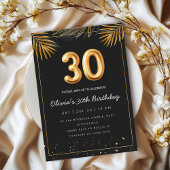 Golden Tropical Palm Leaves 30th Birthday  Kaart