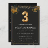  Golden Tropical Palm Leaves 3rd Birthday  Kaart (Voorkant / Achterkant)