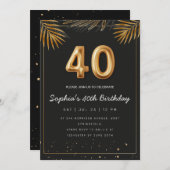 Golden Tropical Palm Leaves 40th Birthday  Kaart (Voorkant / Achterkant)