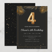 Golden Tropical Palm Leaves 4th Birthday  Kaart (Voorkant / Achterkant)