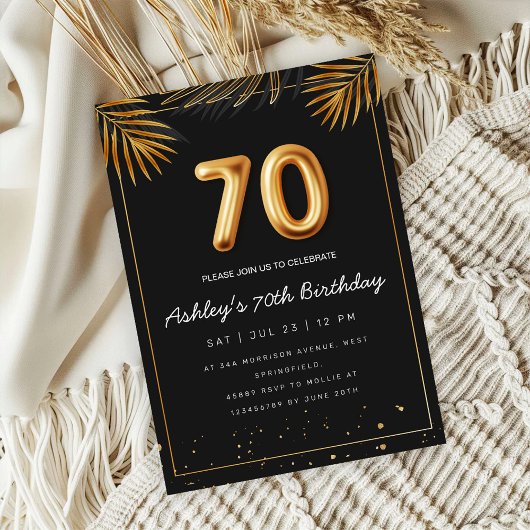 Golden Tropical Palm Leaves 70th Birthday  Kaart
