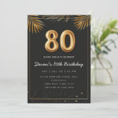 Golden Tropical Palm Leaves 80th Birthday Kaart (Staand voorkant)