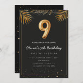 Golden Tropical Palm Leaves 9th Birthday  Kaart (Voorkant / Achterkant)
