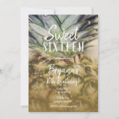 Golden Tropical Pineapple Sweet 16 Party Kaart (Voorkant)