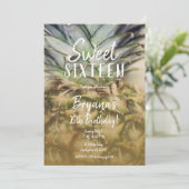 Golden Tropical Pineapple Sweet 16 Party Kaart (Staand voorkant)