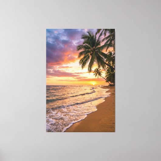 Golden Tropical Sunset Beach Canvas Print (Voorkant)