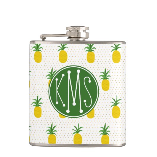 Golden Tropische anananappels | Monogram Heupfles (Voorkant)