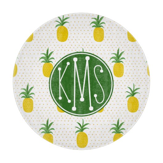 Golden Tropische anananappels | Monogram Snijplank (Voorkant)