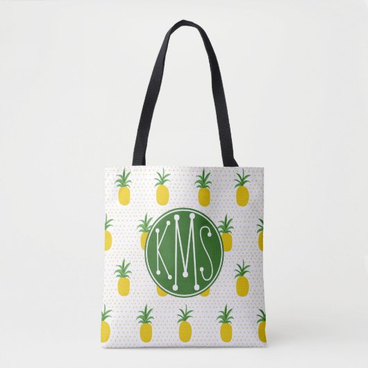 Golden Tropische anananappels | Monogram Tote Bag (Voorkant)