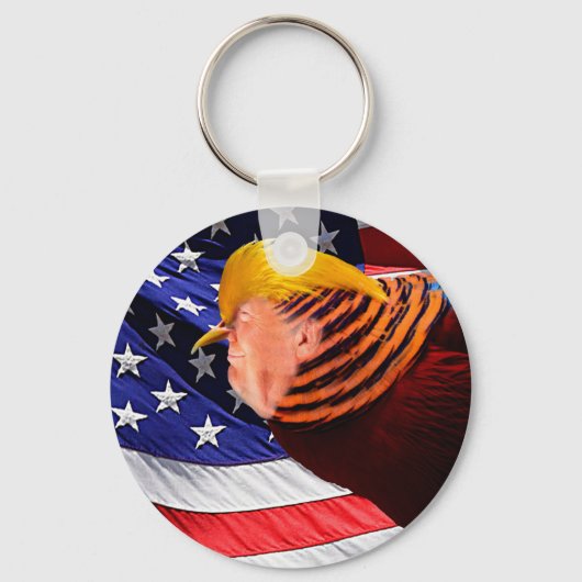 Golden Trump Bird USA Flag Button Sleutelhanger (Voorkant)