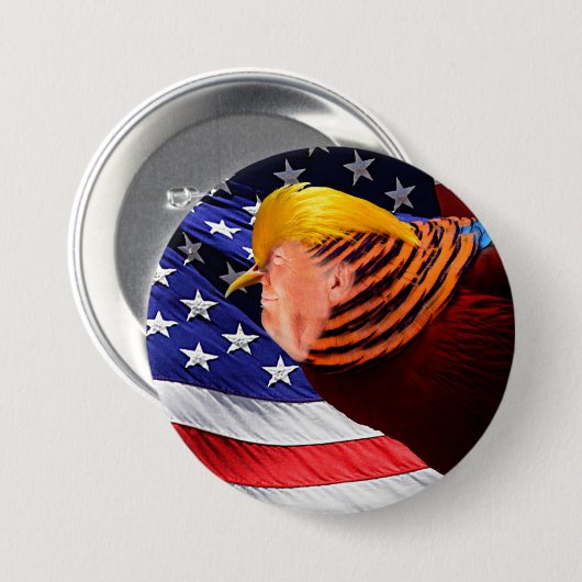 Golden Trump Bird USA Flag Round Pin Back Button (Voorkant /achterkant)