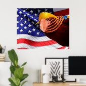 Golden Trump Bird USA Flag Value Poster (Thuiskantoor)