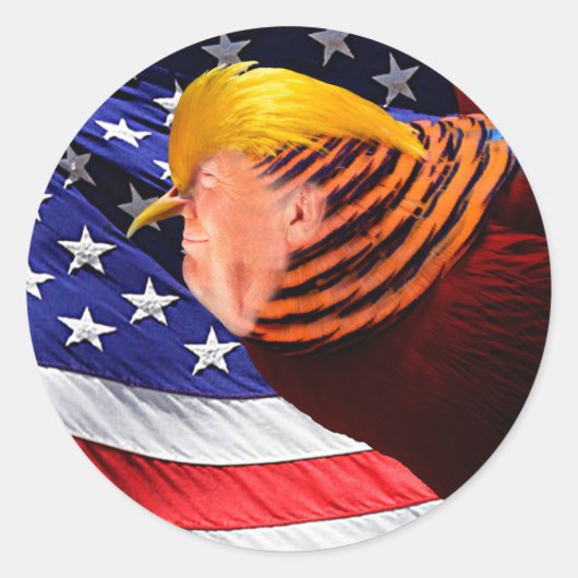 Golden Trump Bird USA Vlag Ronde Sticker (Voorkant)