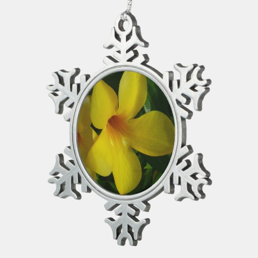 Golden Trumpet Flowers II Tropisch Tin Sneeuwvlok Ornament (Rechts)