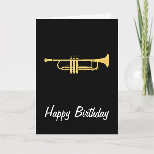 Golden Trumpet Music Theme Birthday Card Kaart (Voorkant)