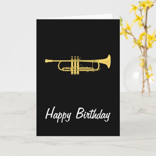 Golden Trumpet Music Theme Birthday Card Kaart (Gele Bloem)