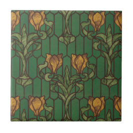  Golden Tulips Art Nouveau Floral Pattern Tegeltje