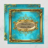 Golden Turquoise Elite Elegant Birthday Party Kaart (Voorkant / Achterkant)