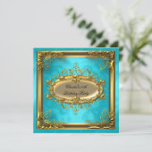 Golden Turquoise Elite Elegant Birthday Party Kaart (Staand voorkant)