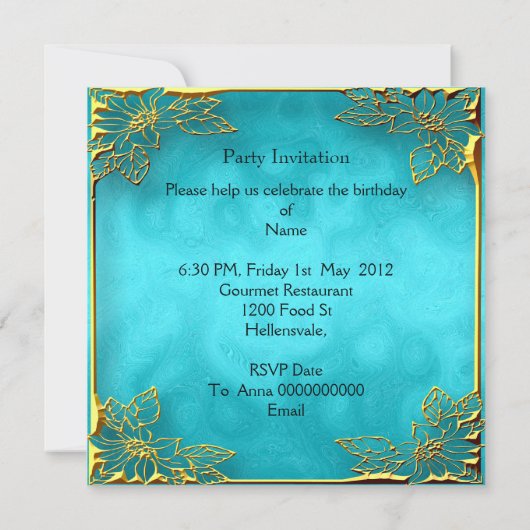 Golden Turquoise Elite Elegant Birthday Party Kaart (Achterkant)