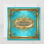 Golden Turquoise Elite Elegant Birthday Party Kaart (Voorkant)